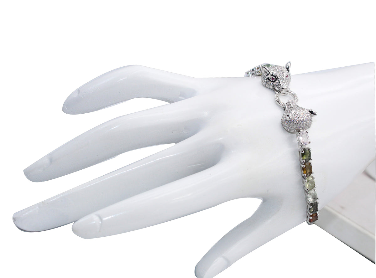 Panther Head Bracelet, Natural Tourmaline & Sterling Silver