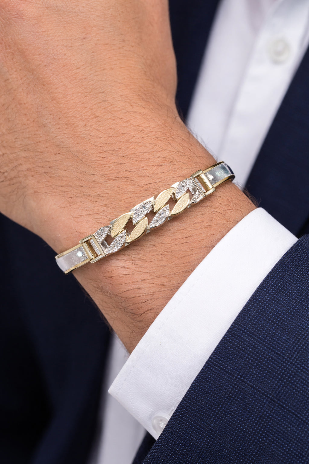 Two Tone Cuban Link Bracelet, Sterling Silver, Iced Out Diamond Style, Men's Luxury Jewelry