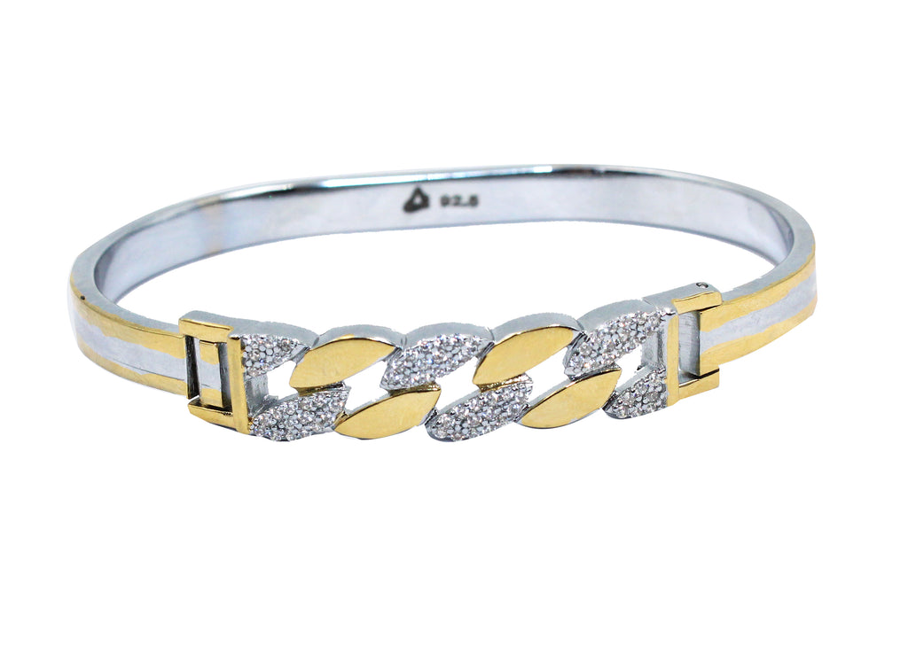 Two Tone Cuban Link Bracelet, Sterling Silver, Iced Out Diamond Style, Men's Luxury Jewelry