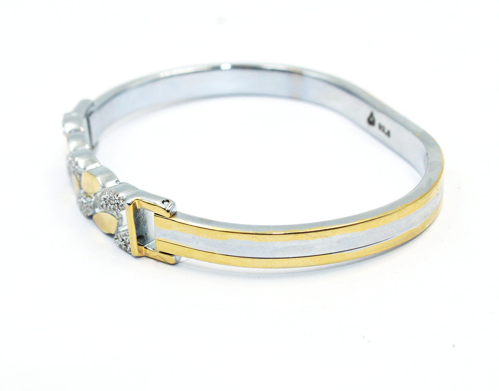 Two Tone Cuban Link Bracelet, Sterling Silver, Iced Out Diamond Style, Men's Luxury Jewelry