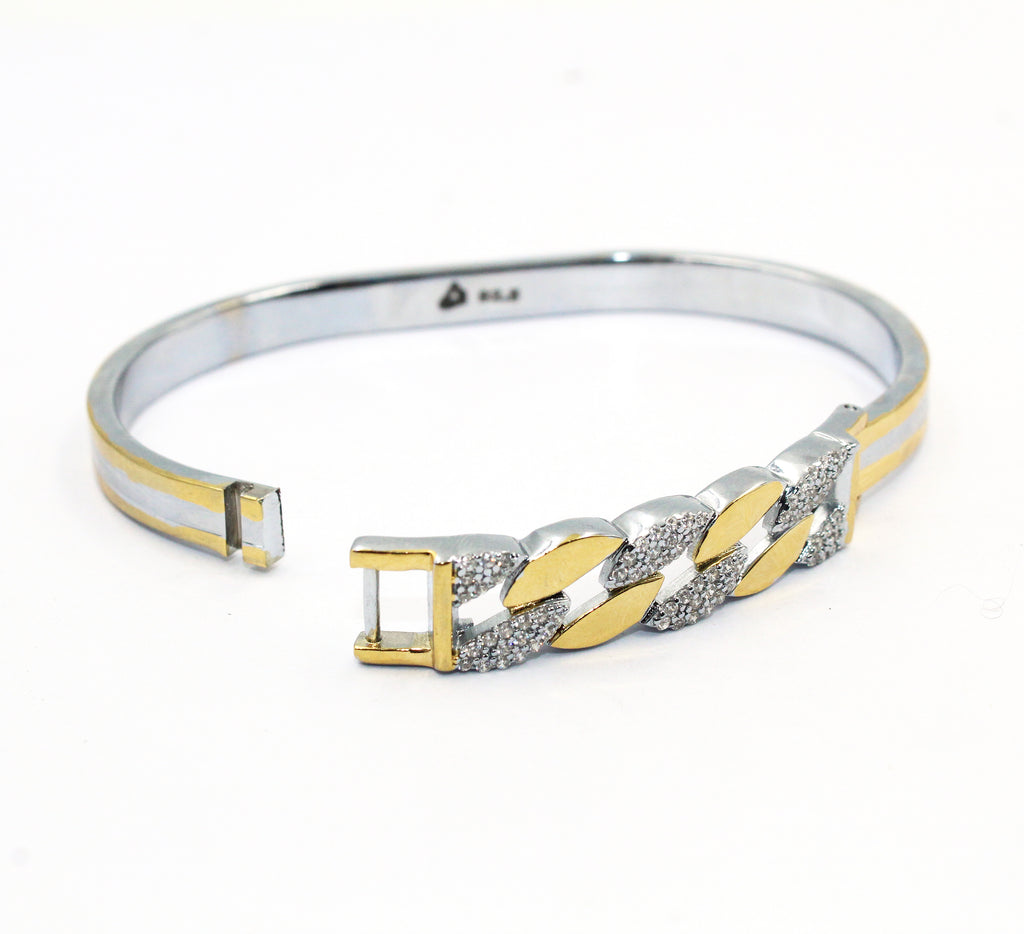 Two Tone Cuban Link Bracelet, Sterling Silver, Iced Out Diamond Style, Men's Luxury Jewelry