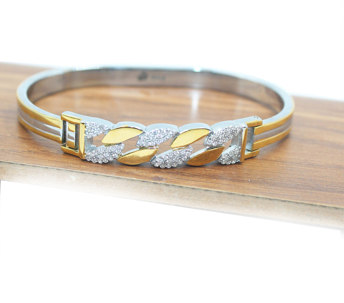 Two Tone Cuban Link Bracelet, Sterling Silver, Iced Out Diamond Style, Men's Luxury Jewelry