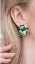 Blue Sapphire Emerald Sterling Silver Stud Earrings, Cluster Design