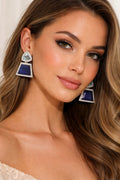A+ Natural Lapise Lazuli 925 Sterling Silver Drop Earrings, Trillion Topaz, Geometric Jewelry