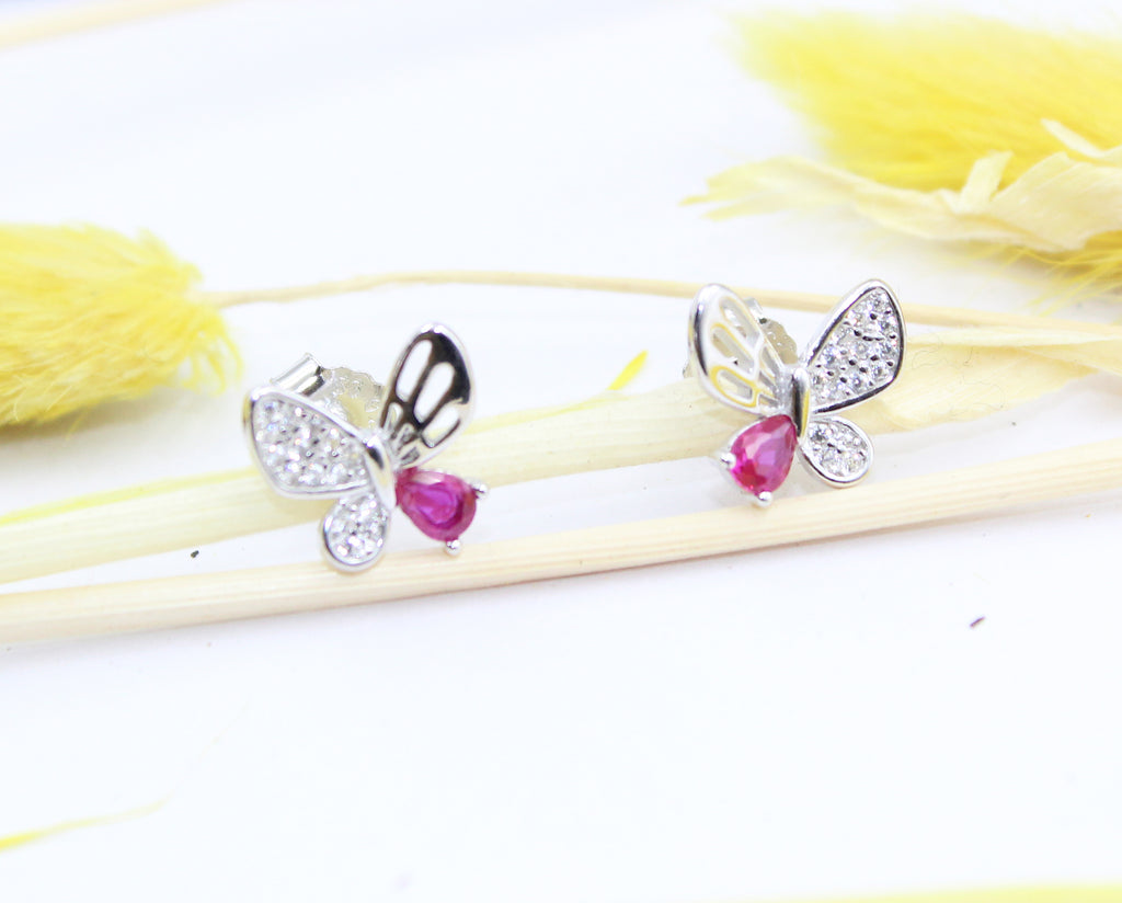 Butterfly shape cz stone 925 sterling silver stud earrings