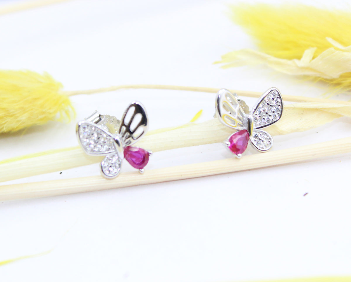 Butterfly shape cz stone 925 sterling silver stud earrings