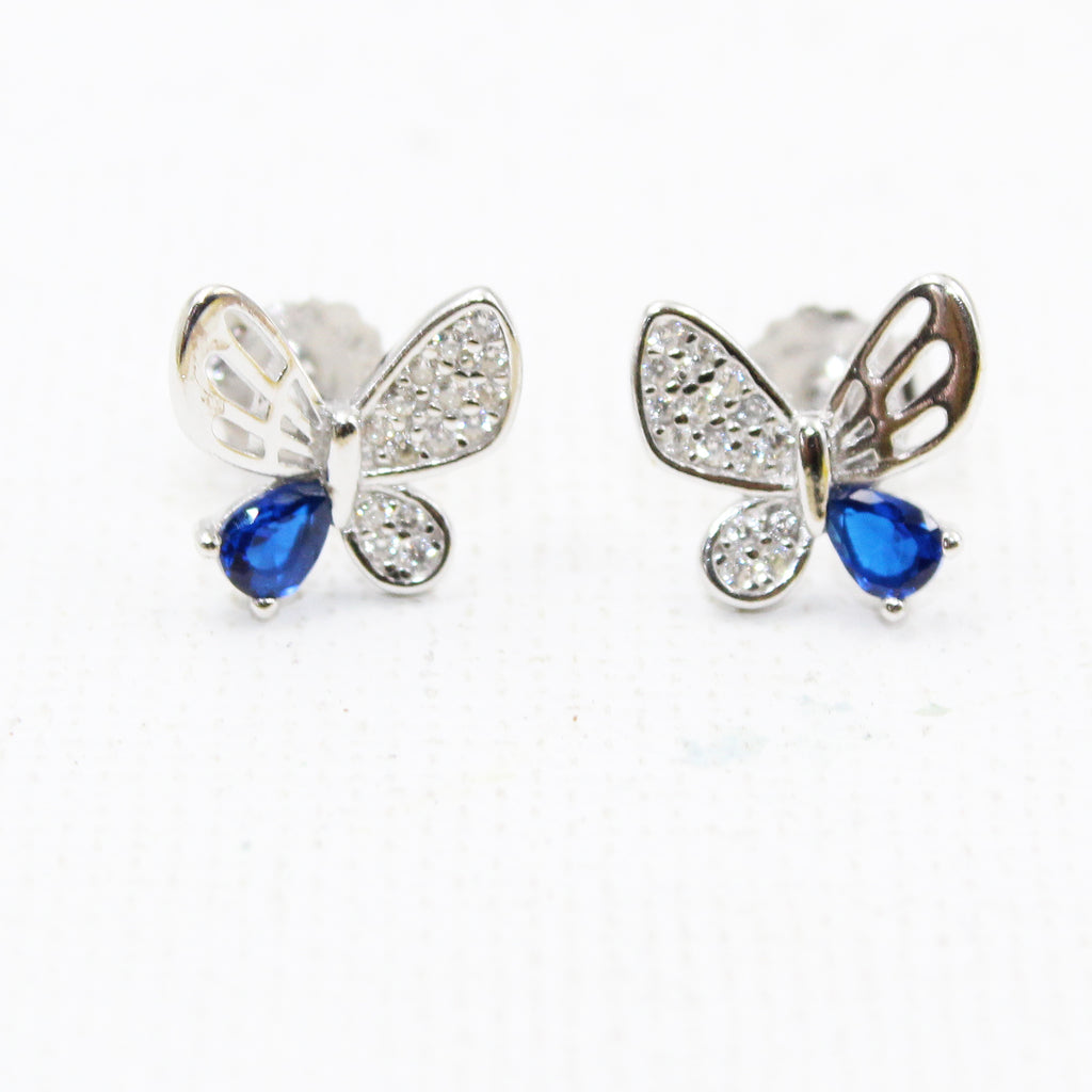 Butterfly shape cz stone 925 sterling silver stud earrings