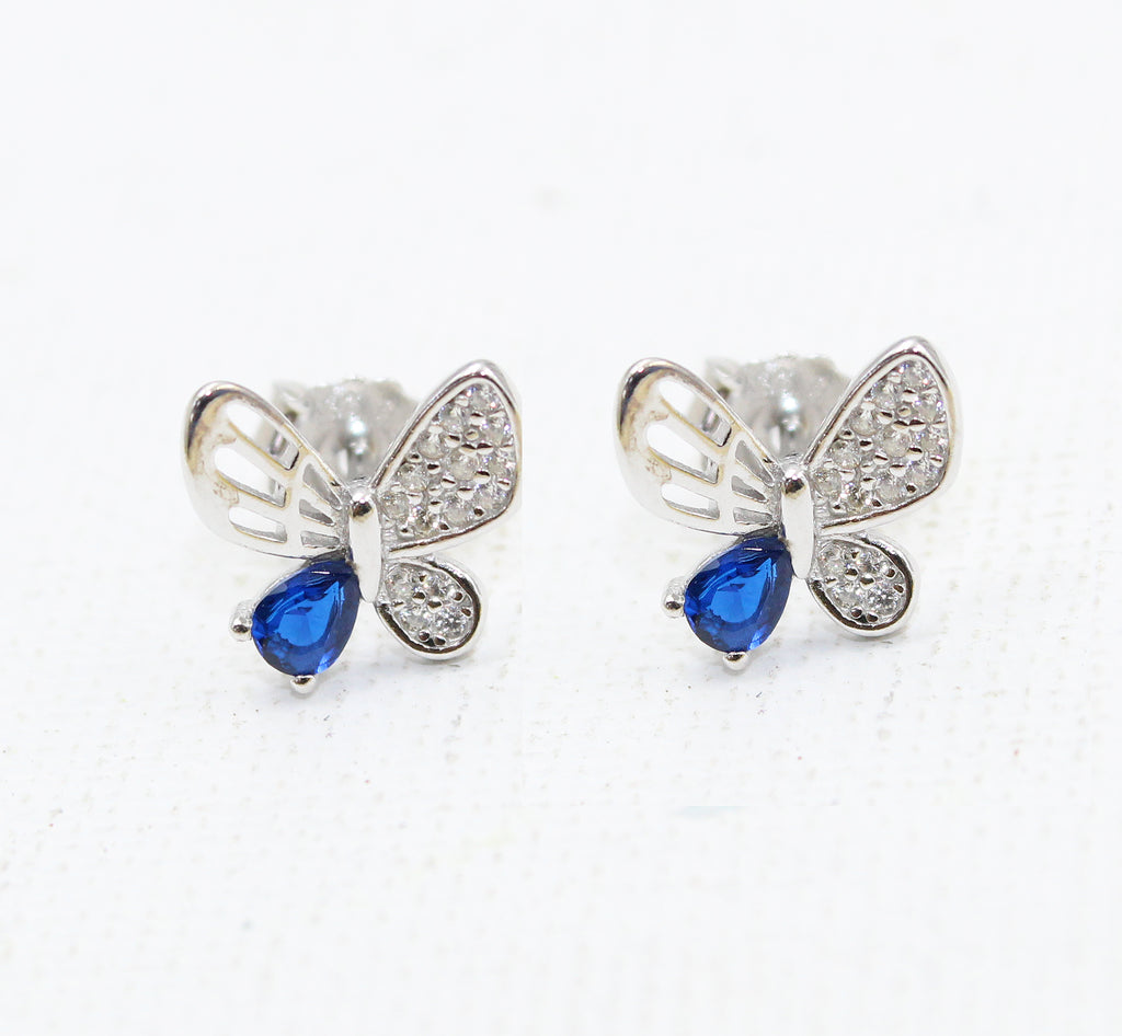 Butterfly shape cz stone 925 sterling silver stud earrings