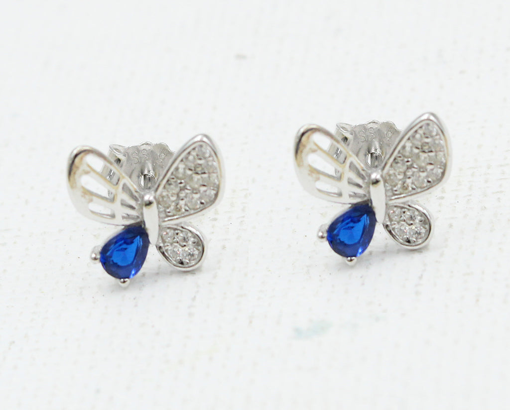 Butterfly shape cz stone 925 sterling silver stud earrings