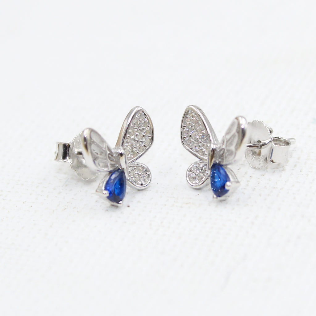 Butterfly shape cz stone 925 sterling silver stud earrings