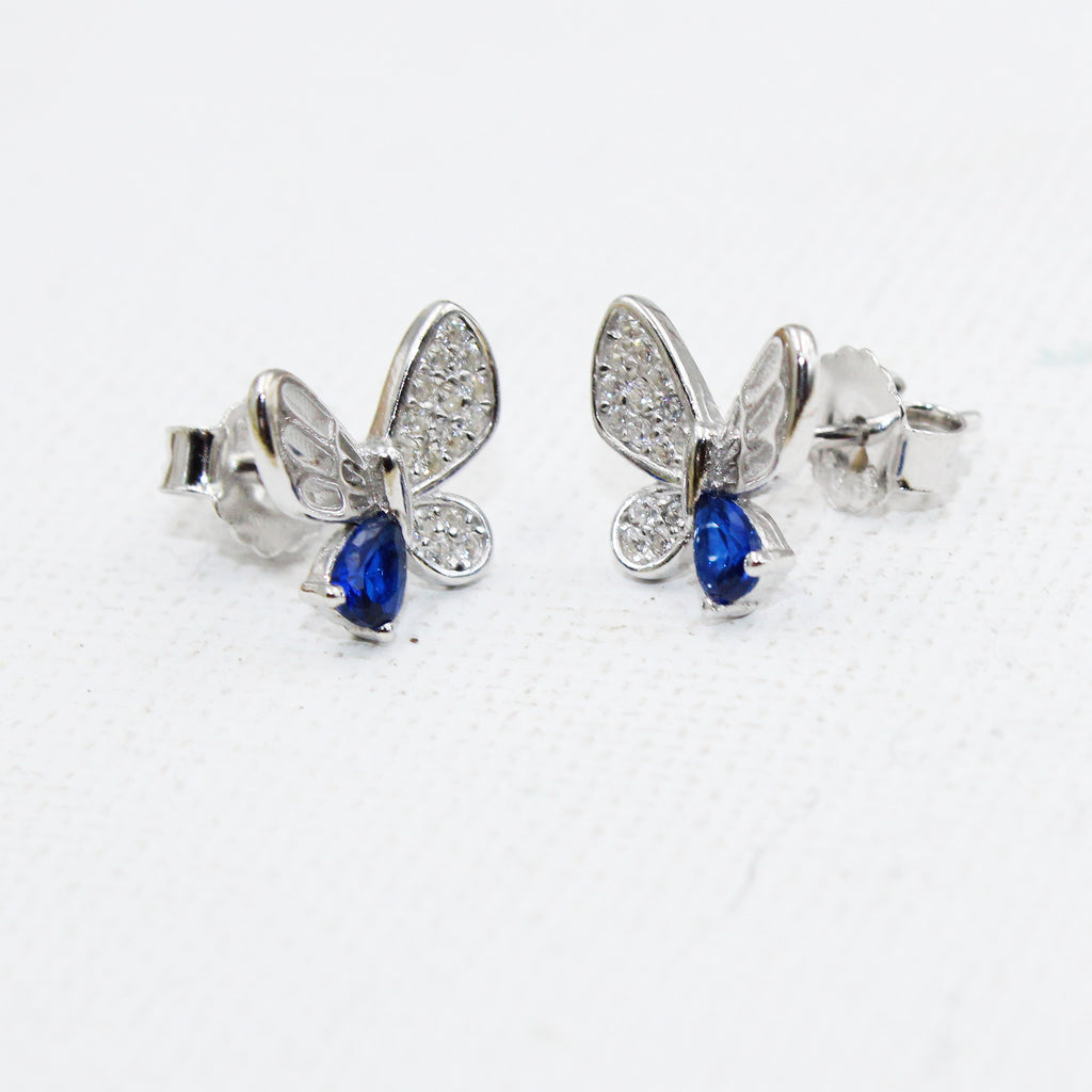 Butterfly shape cz stone 925 sterling silver stud earrings