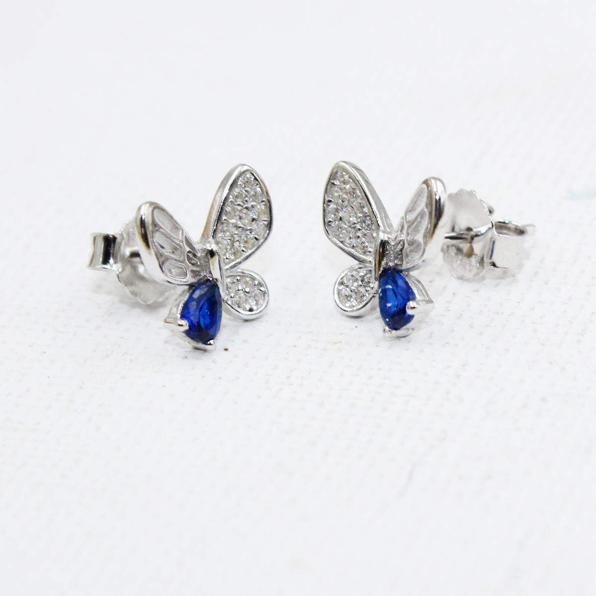 Butterfly shape cz stone 925 sterling silver stud earrings