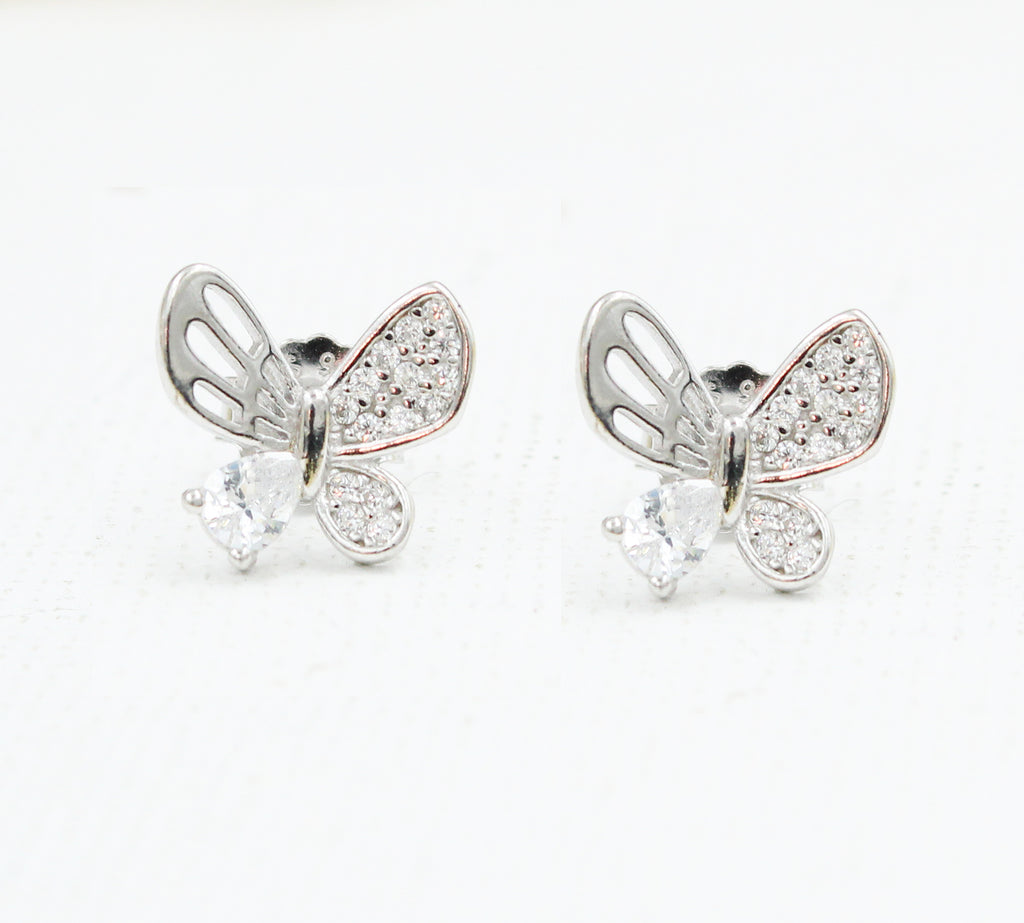 Butterfly shape cz stone 925 sterling silver stud earrings