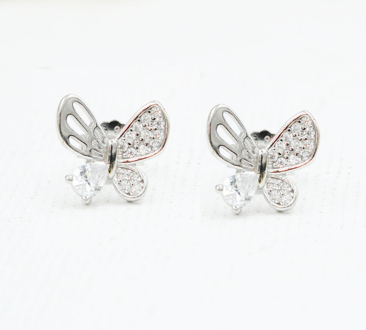 Butterfly shape cz stone 925 sterling silver stud earrings