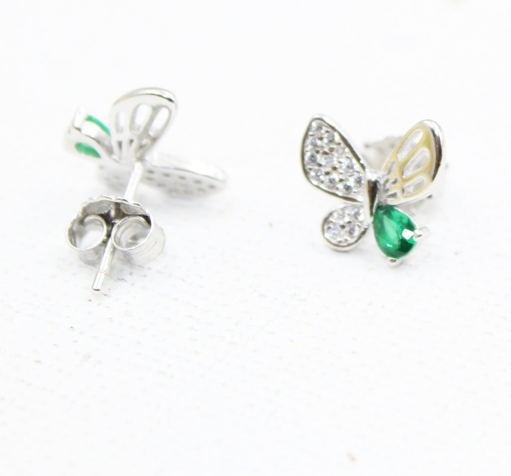 Butterfly shape cz stone 925 sterling silver stud earrings
