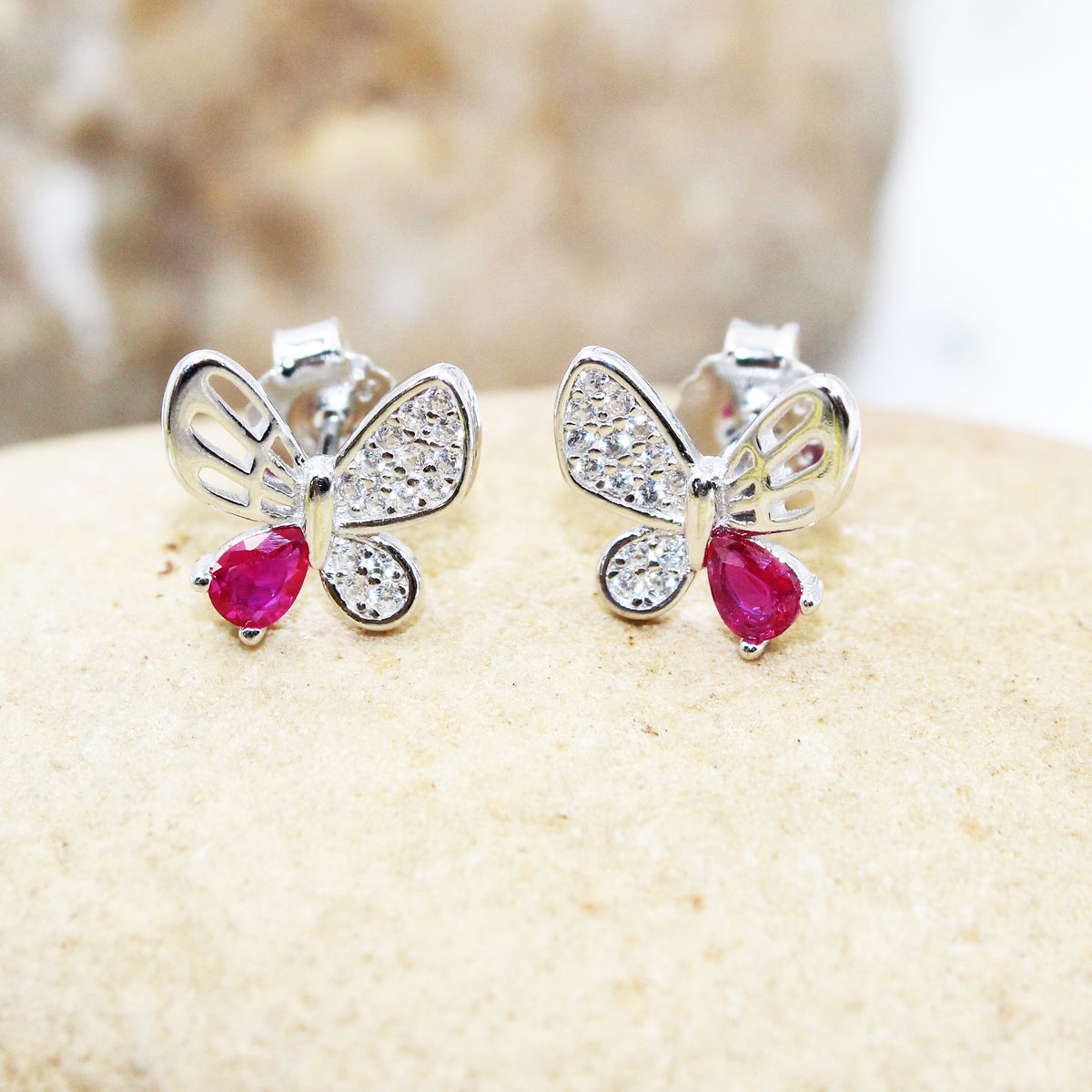 Butterfly shape cz stone 925 sterling silver stud earrings