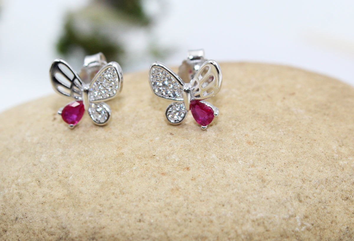 Butterfly shape cz stone 925 sterling silver stud earrings