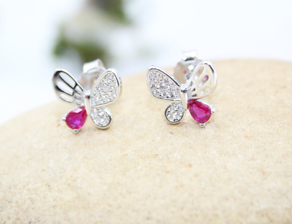 Butterfly shape cz stone 925 sterling silver stud earrings