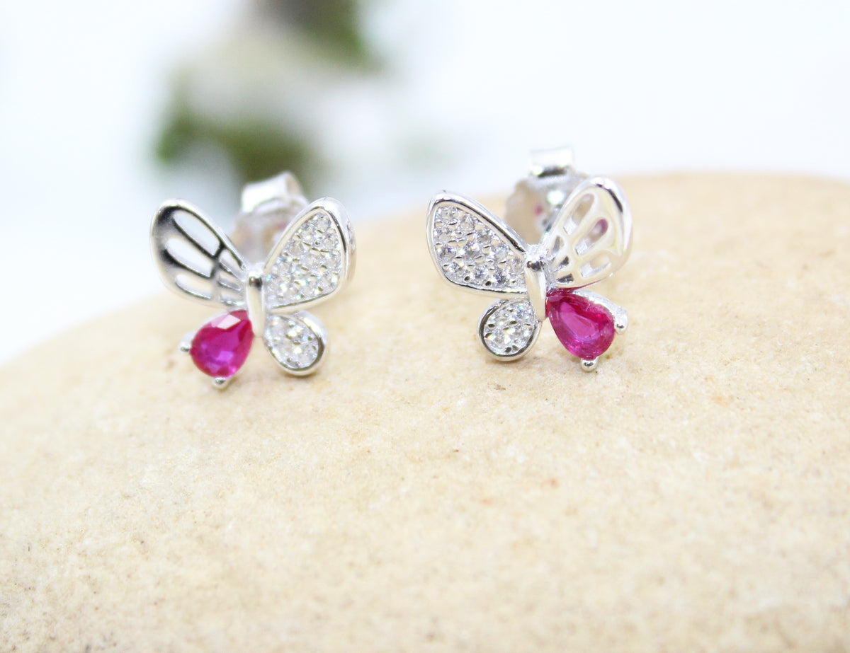 Butterfly shape cz stone 925 sterling silver stud earrings