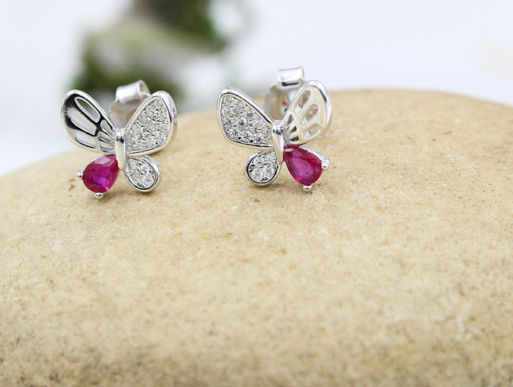 Butterfly shape cz stone 925 sterling silver stud earrings