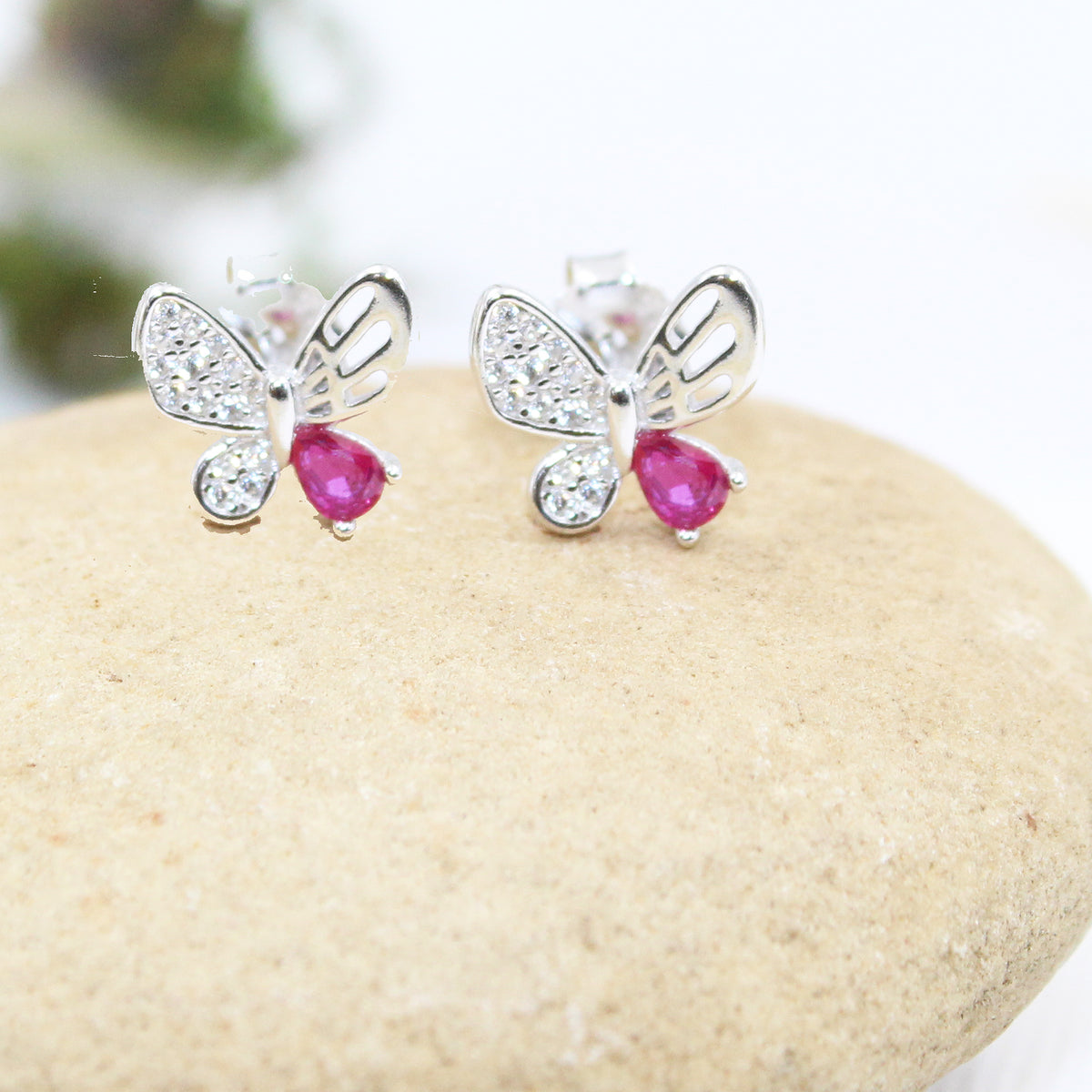 Butterfly shape cz stone 925 sterling silver stud earrings