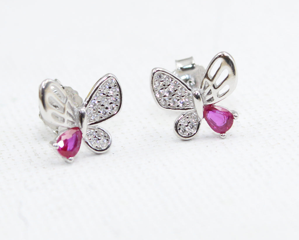 Butterfly shape cz stone 925 sterling silver stud earrings