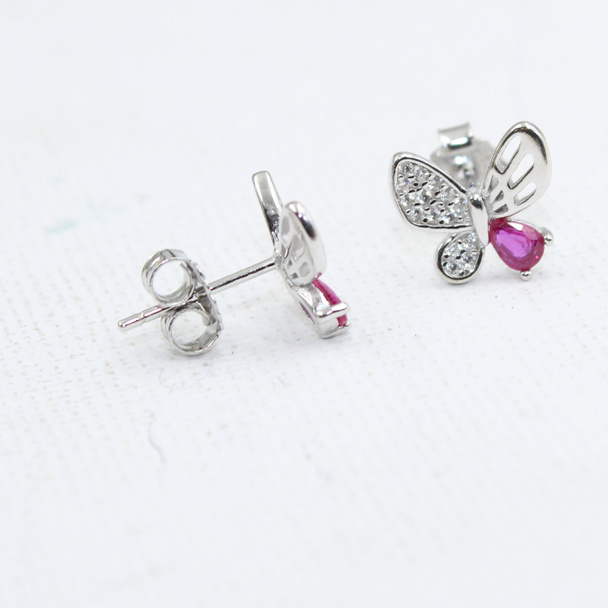 Butterfly shape cz stone 925 sterling silver stud earrings