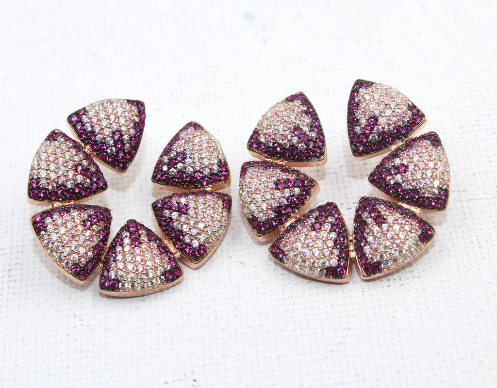 Rose Gold Plated Sterling Silver Flower Stud Earrings, Pink CZ Bridal Jewelry