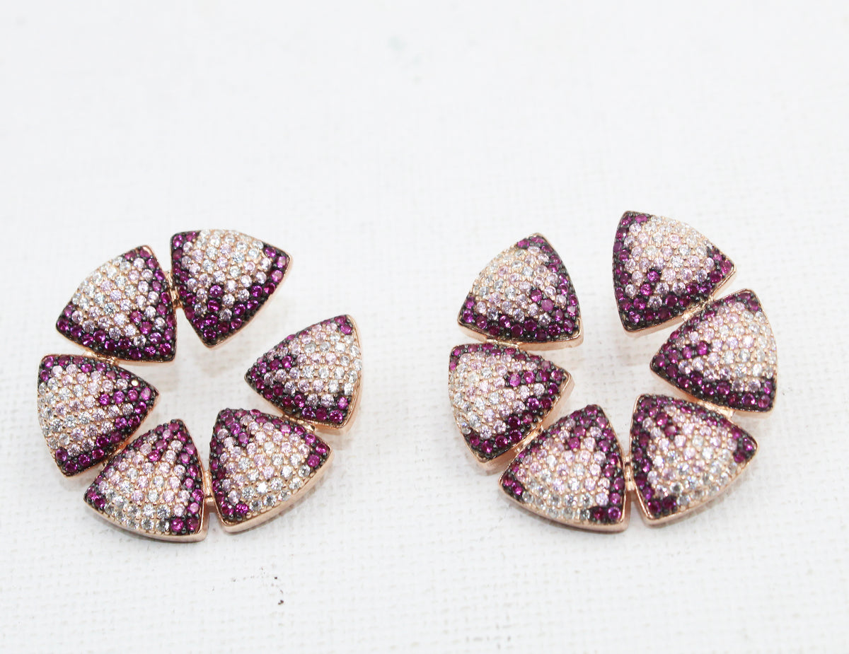 Rose Gold Plated Sterling Silver Flower Stud Earrings, Pink CZ Bridal Jewelry