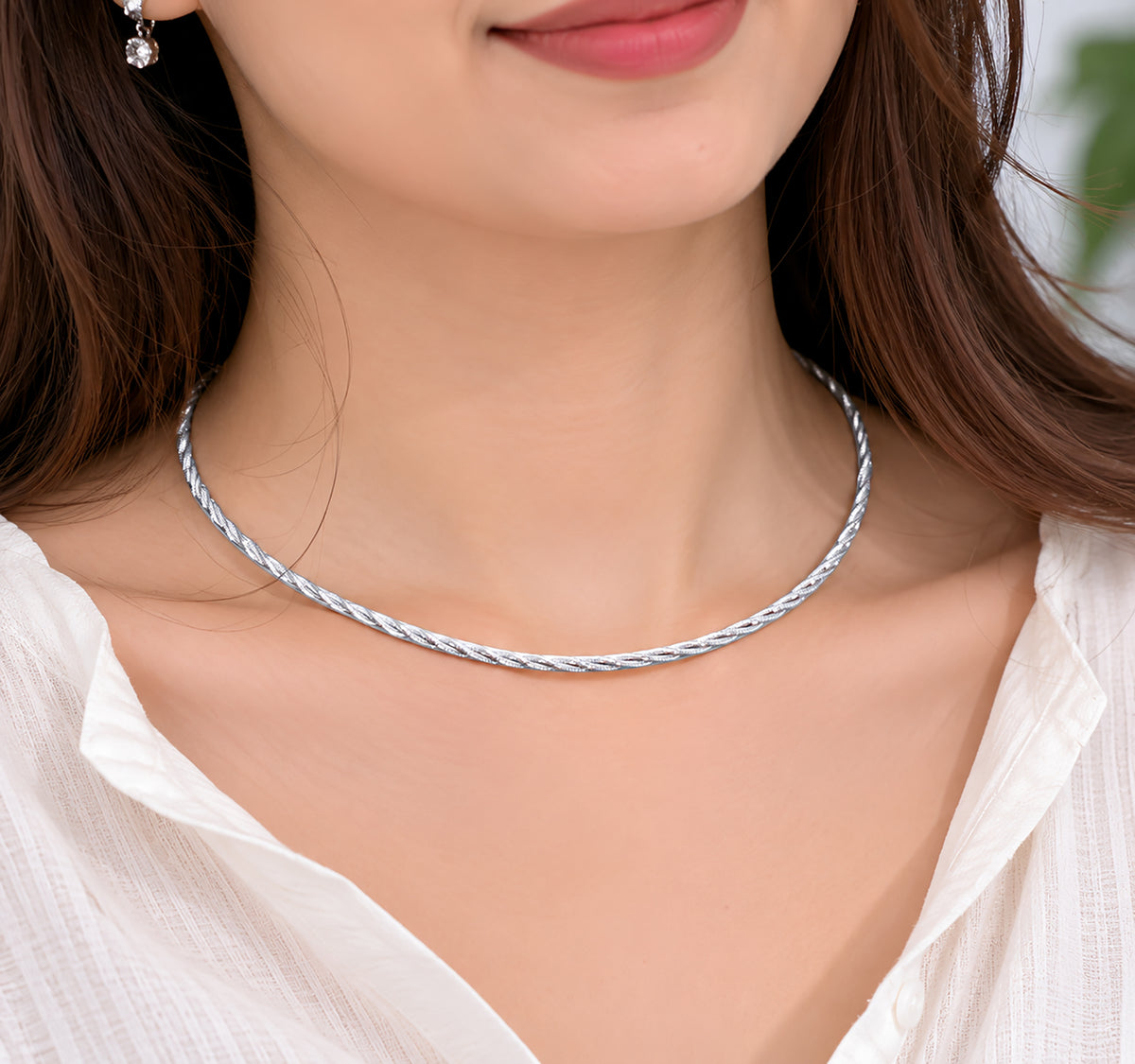 Twisted Sterling Silver Hasli Necklace, Braided Minimalist Collar Jewelry