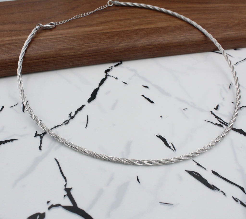 Twisted Sterling Silver Hasli Necklace, Braided Minimalist Collar Jewelry
