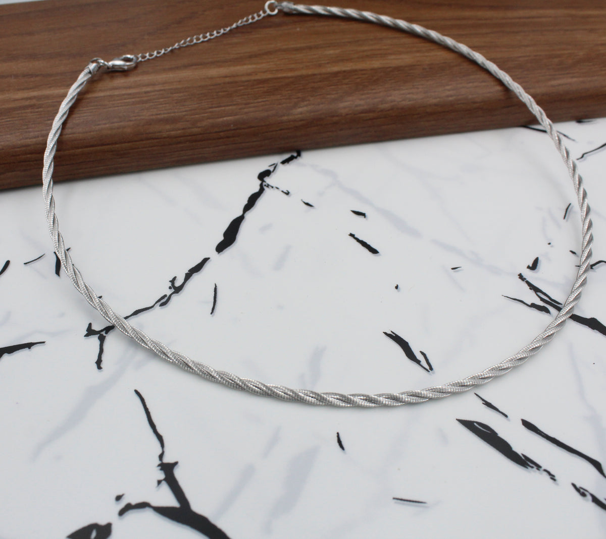 Twisted Sterling Silver Hasli Necklace, Braided Minimalist Collar Jewelry