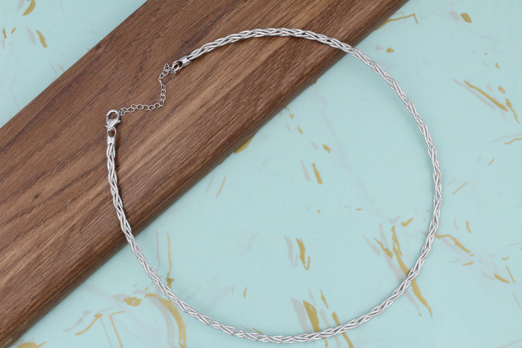 Sterling Silver Braided Hasli Necklace, Minimalist Collar Jewelry