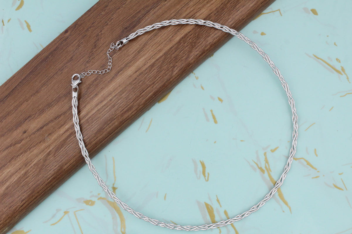 Sterling Silver Braided Hasli Necklace, Minimalist Collar Jewelry