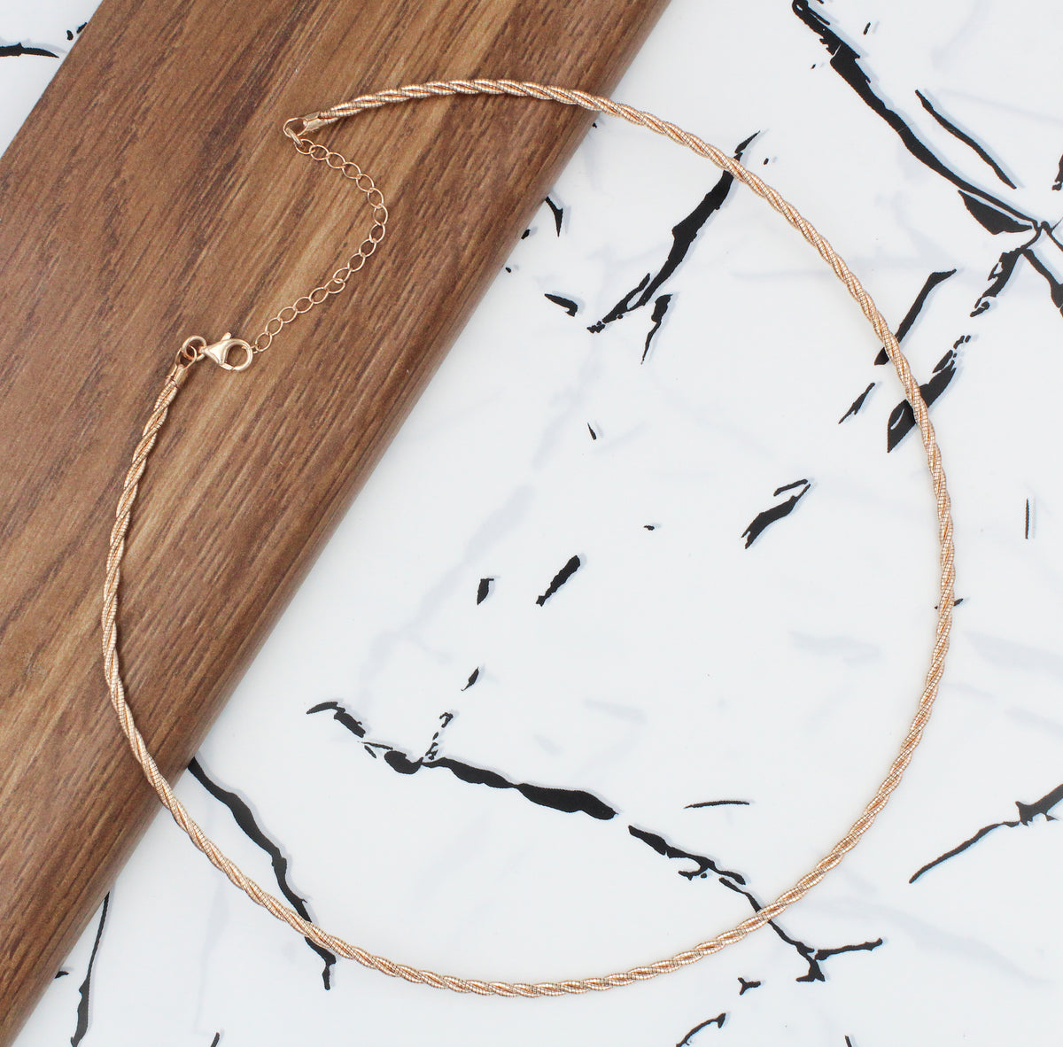 Rose Gold Twisted Hasli Necklace, Braided Sterling Silver Collar Statement Jewelry