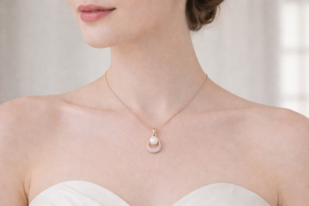 Dainty Freshwater Pearl Necklace, Rose Gold or Sterling Silver Pendant