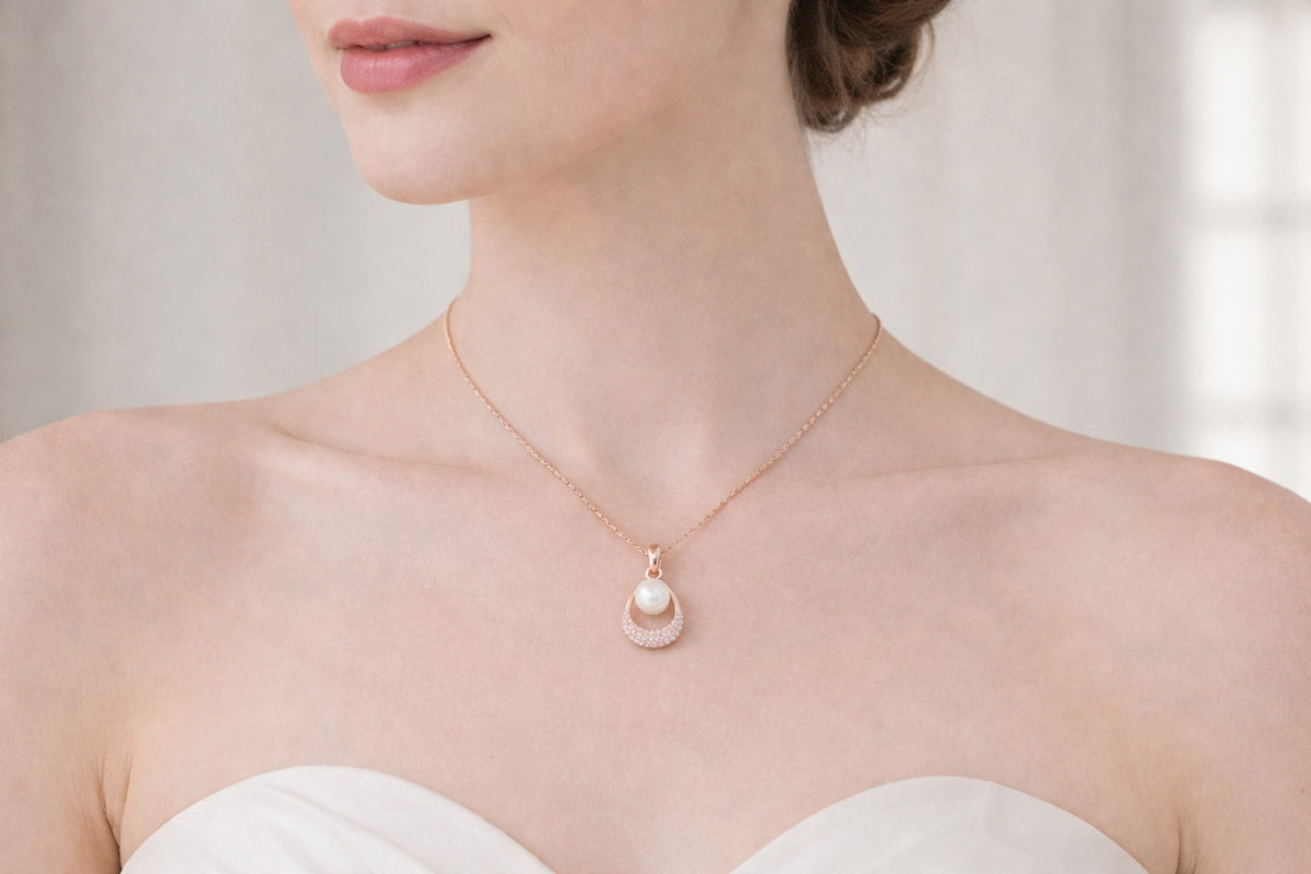 Dainty Freshwater Pearl Necklace, Rose Gold or Sterling Silver Pendant