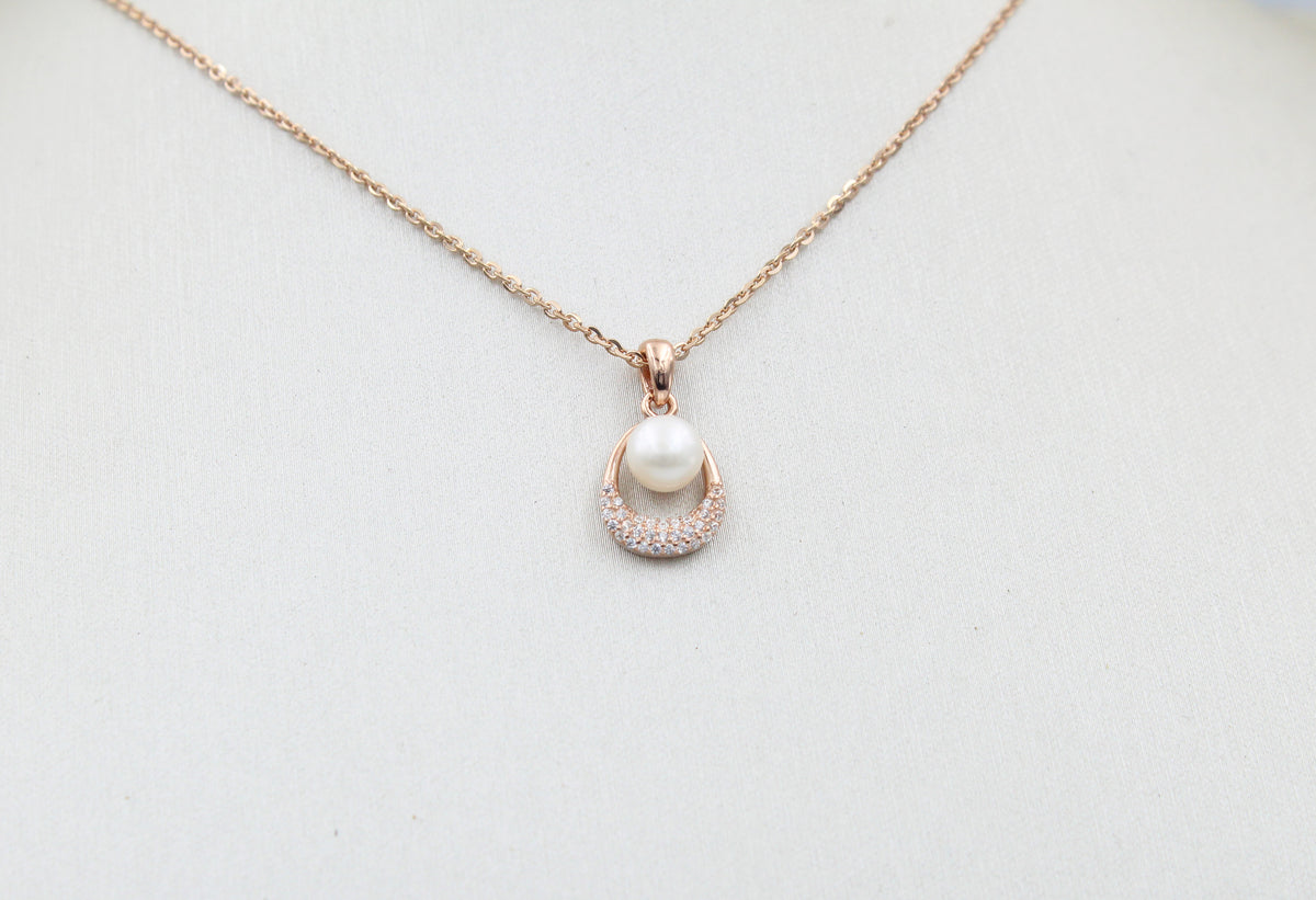 Dainty Freshwater Pearl Necklace, Rose Gold or Sterling Silver Pendant
