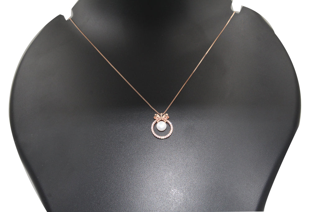 Rose Gold Bow Pearl 925 Sterling Silver Pearl Pendant Necklace