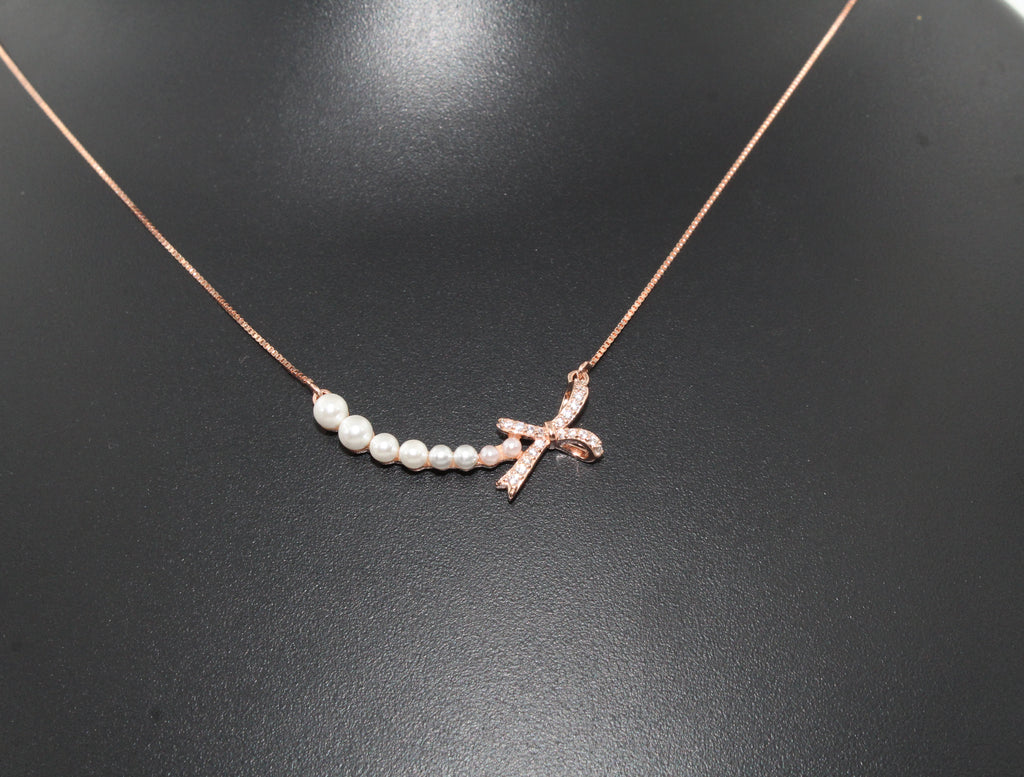 Freshwater Pearl Bow 925 Silver Rose Gold Pearl Necklace,