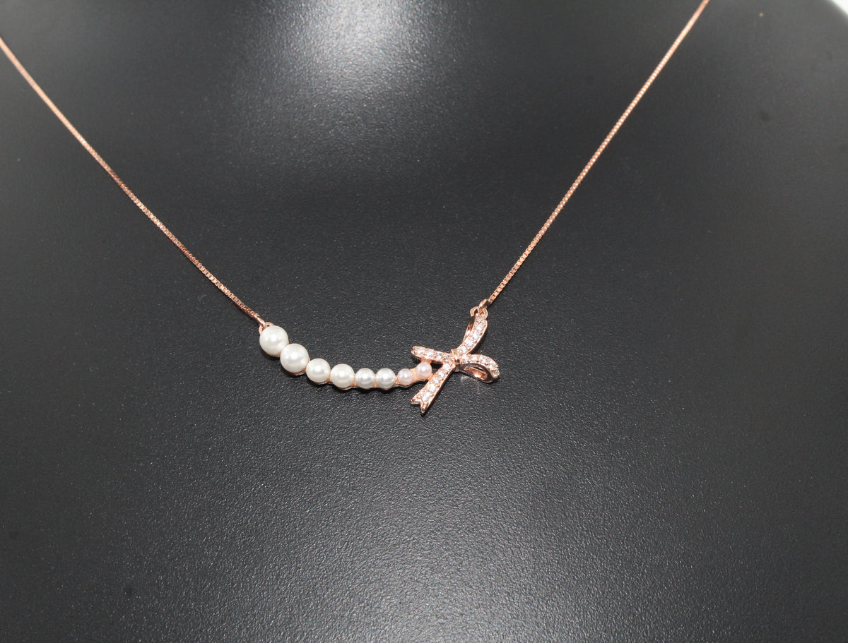 Freshwater Pearl Bow 925 Silver Rose Gold Pearl Necklace,
