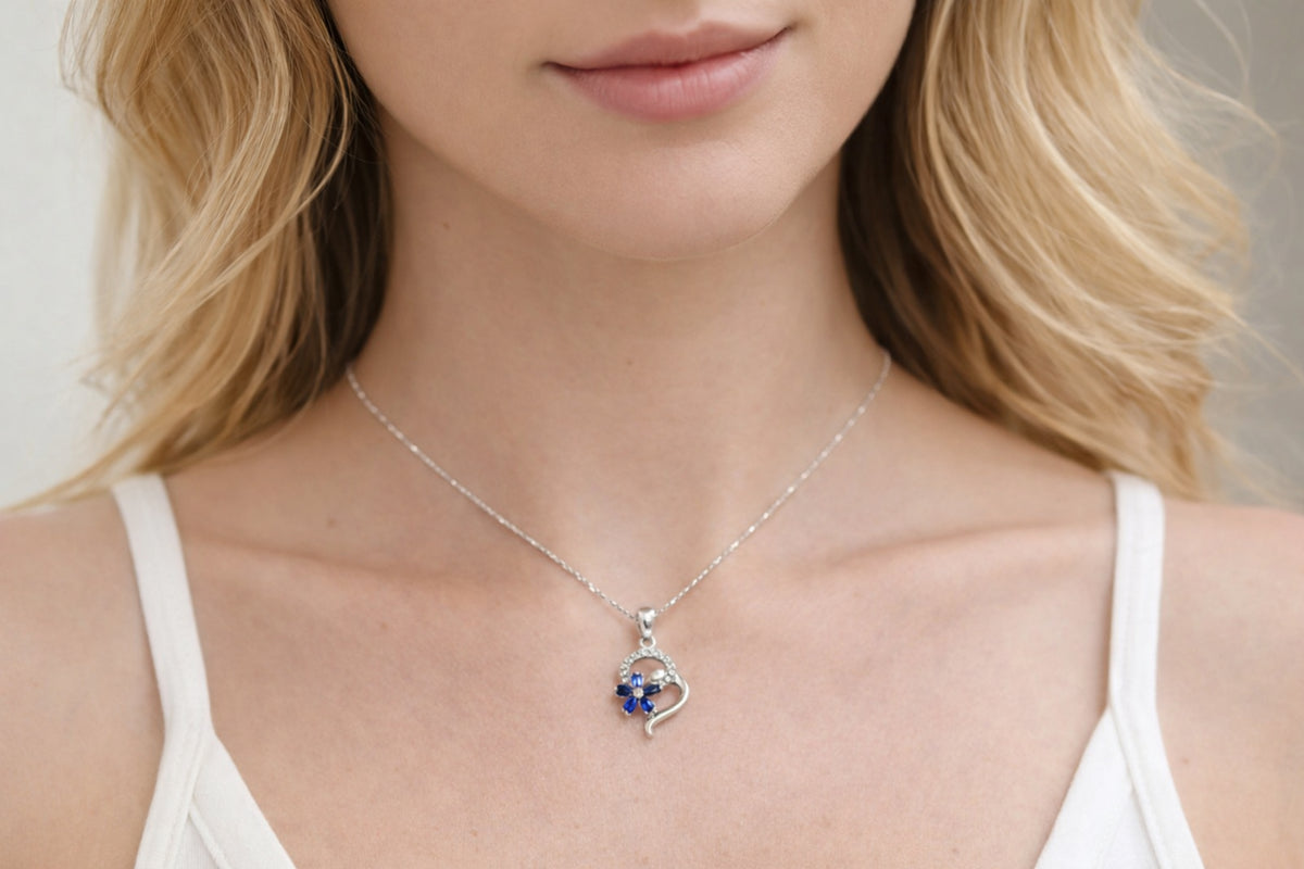 Floral CZ Sterling Silver Pendant Necklace, Bridesmaid Jewelry