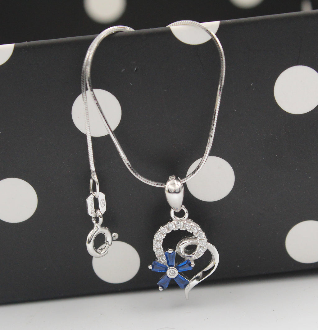 Floral CZ Sterling Silver Pendant Necklace, Bridesmaid Jewelry