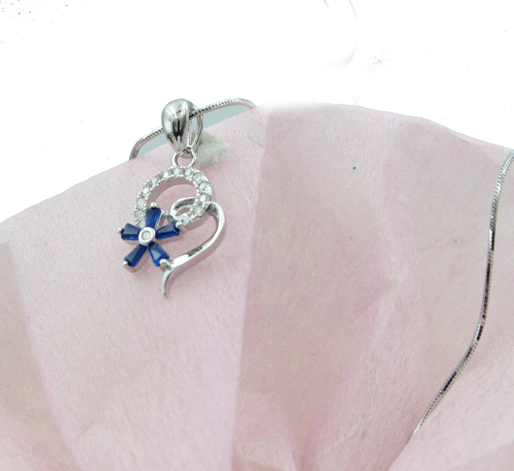 Floral CZ Sterling Silver Pendant Necklace, Bridesmaid Jewelry