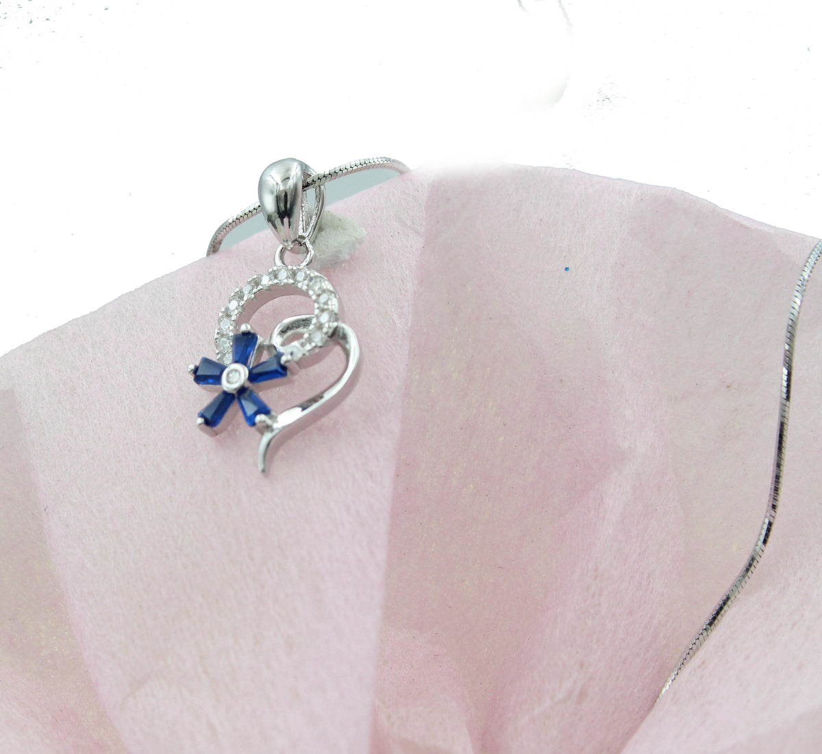 Floral CZ Sterling Silver Pendant Necklace, Bridesmaid Jewelry