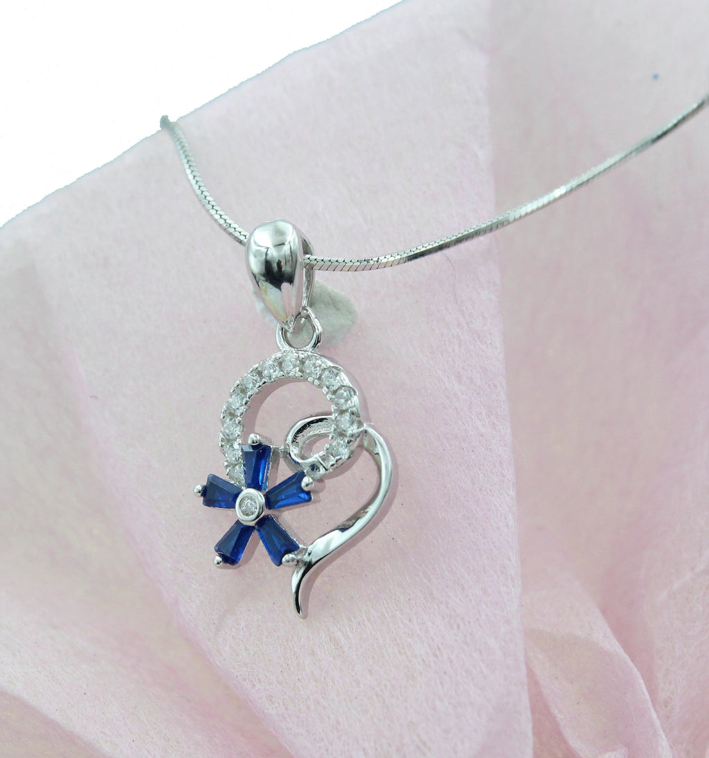 Floral CZ Sterling Silver Pendant Necklace, Bridesmaid Jewelry