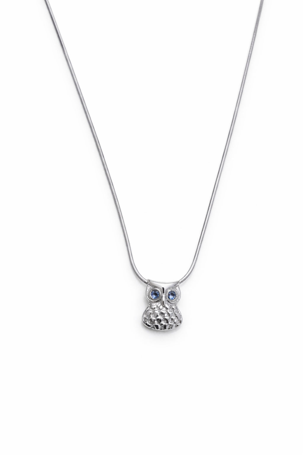 Sterling Silver Owl Pendant Necklace, Minimalist Animal Jewelry, Crystal Eyes