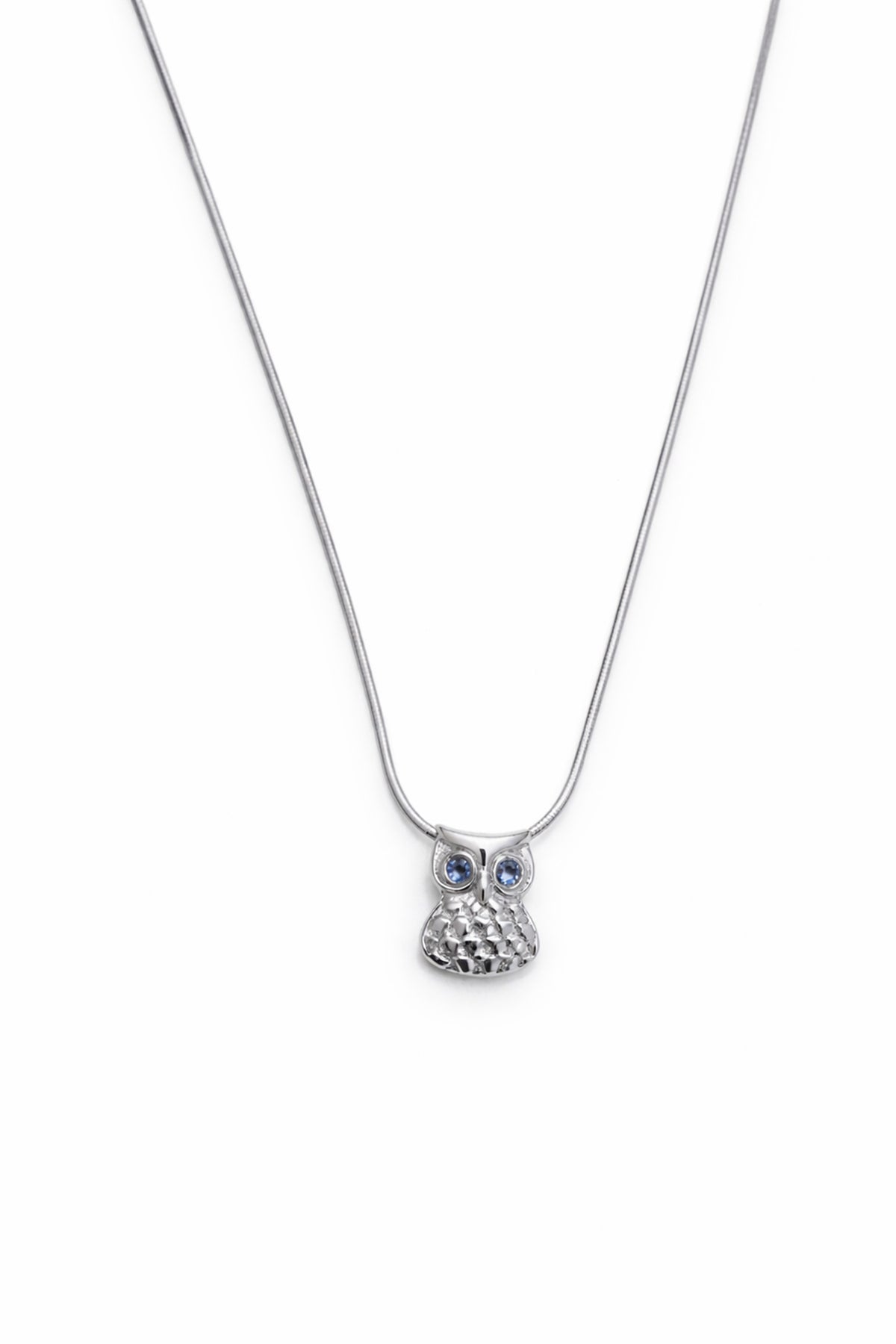 Sterling Silver Owl Pendant Necklace, Minimalist Animal Jewelry, Crystal Eyes