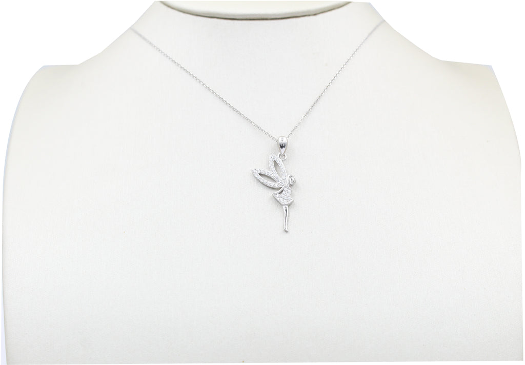 925 Sterling Silver Fairy Pendant Necklace, Cubic Zirconia Charm