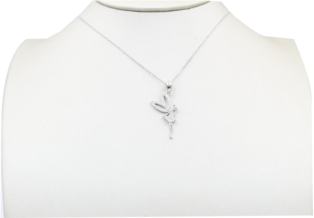 925 Sterling Silver Fairy Pendant Necklace, Cubic Zirconia Charm